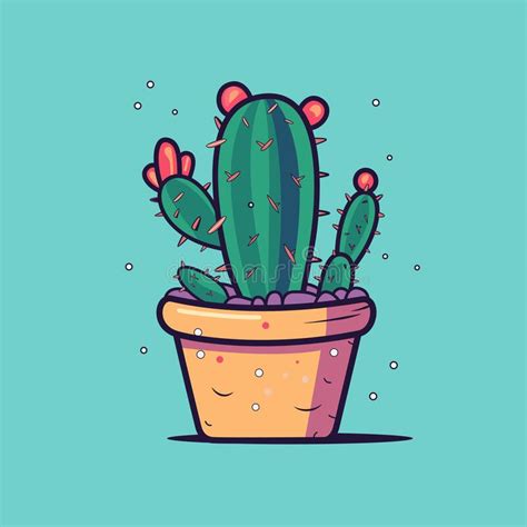 Colored Cute Cartoon Cactus Vector Illustration Eps10 Stock Vector
