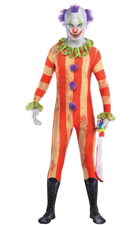 Scary Crazy Clown Suit Mens Fancy Dress Halloween Jester
