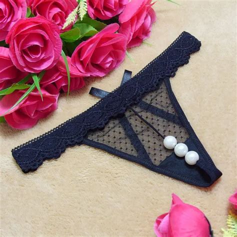 Sexy Bowknot Pearl Thongs Women Open Crotch Sexy G String Beads Panties Sex Products Fashion