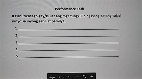 Performance Task H Panuto Magbigay Isulat Ang Mga Tungkulin Ng Isang