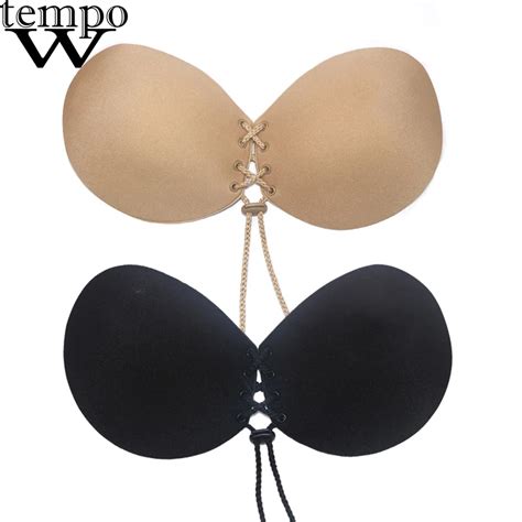 Adhesive Bras Lace Up Self Invisible Strapless Push Up Bra Top Stick Gel Silicone Bralette Sexy