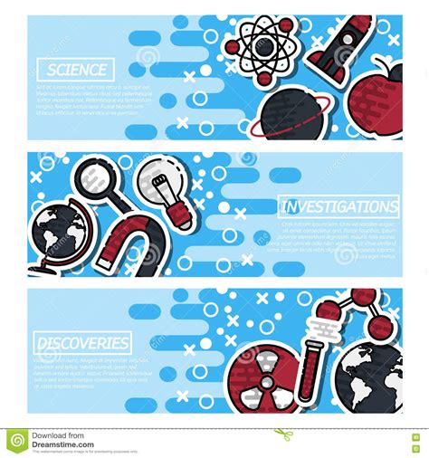 Set Of Horizontal Banners About Science Stock Vector Illustration Of