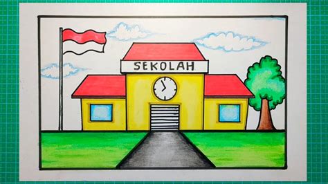 Cara Menggambar Gambar Sekolahan Sd Kartun Contoh Gambar Imajinatif Gedung Sekolah Untuk Anak