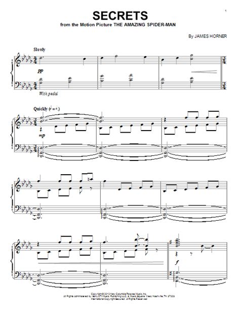Secrets Sheet Music James Horner Piano Solo