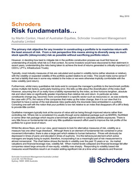 Risk Fundamentals Schroders Australia Limited