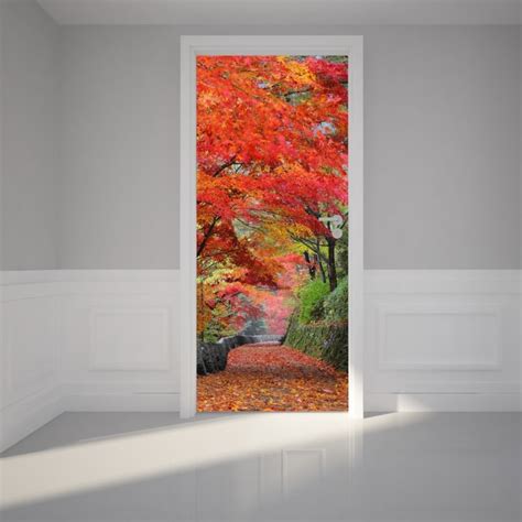Door Wall Sticker Autumn Leaves On The Walkway Peel And Stick