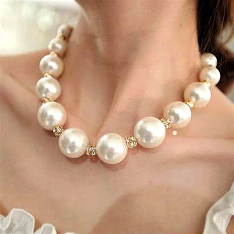 Fashion Chokers Necklaces Women Simulated Pearl Gold Color Chain Jewelry Neck Chain For Party