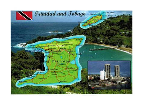 Detailed Trinidad And Tobago Postcard Map Trinidad And