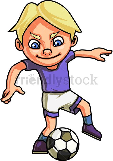 Little Boy Playing Soccer Cartoon Clipart Vector