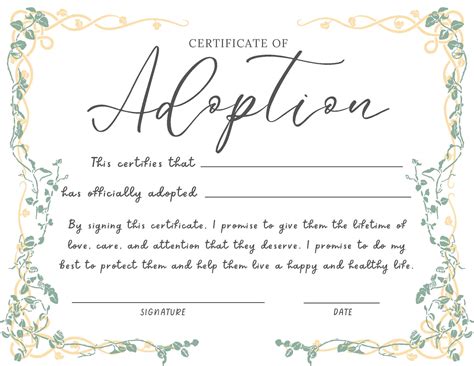 Digital Download Adoption Certificate Royalty Etsy Australia