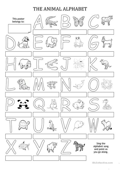 You may also want print out some of our phonetics worksheets so your child or student. THE ANIMAL ALPHABET - Poster - English ESL Worksheets for ...