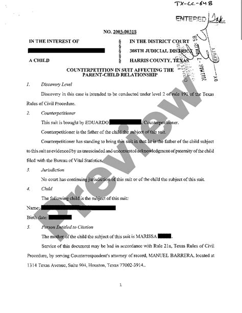 Counter Petition Form For Child Custody In Texas For Modify Parent