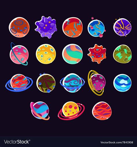 Cartoon Fantasy Planets Vector Image On Planet Drawing