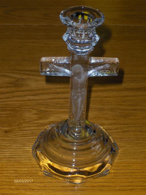 Home Interior Clear Glass Crucifix Cross Jesus Candle Holder Homco