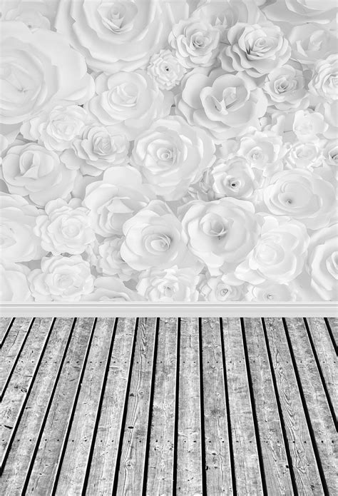 Photography Backdrop White Flower Wall Wood Floor Backdrops Wallpaper