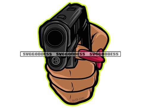 woman hand holding firearm gun aiming gangster hustler long red nails mobster thug svg png