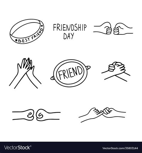 Set Icons On Theme Friendship Doodle Royalty Free Vector
