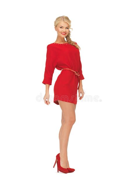 Lovely Woman In Red Dress On High Heels Stock Photo Image Of Adult