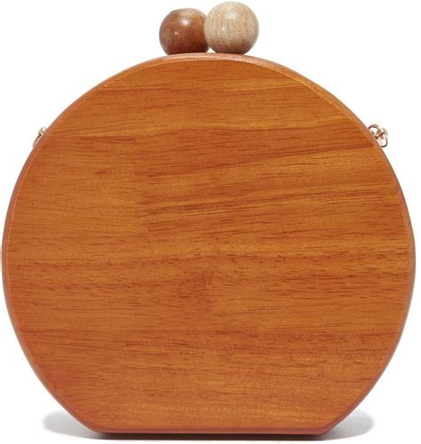 Inge Christopher Ornella Round Wood Clutch Wooden Purse Tan Handbags