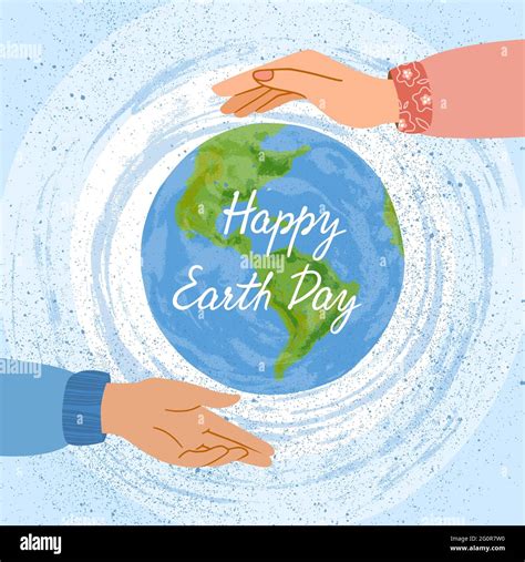 The Planet Is Protected By Hands Colored Vector Illustrations In Flat