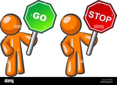 Two Orange Men Holding Stop And Go Signs Stock Vector Image And Art Alamy