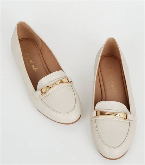 Off White Leather Look Twist Bar Loafers New Look Loafers White