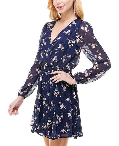 Trixxi Juniors Floral Print Sheer Sleeve Dress Macys