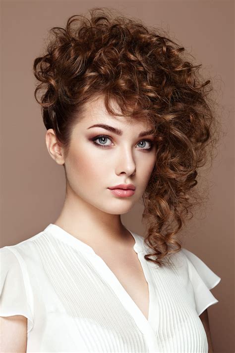 Brunette Woman With Curly And Shiny Hair Beautiful Model With Wavy
