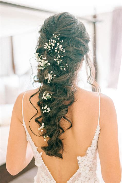 Bridal Hair Braid With Gypsophila Godwick Hall Wedding With Bride In