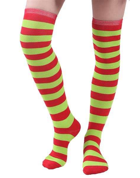 Womens Extra Long Striped Socks Over Knee High Opaque Stockings Black And Pink