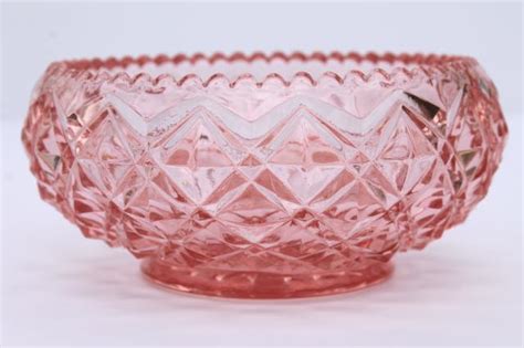 Vintage Imperial Diamond Block Pink Depression Glass Lily Bulb Bowl W Cupped Shape