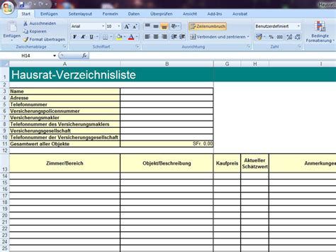 Wie sie ihren versicherer zur schadensmeldung kontaktieren können, erfahren sie zumeist auf der internetseite des anbieters. Hausratliste | Excelvorlage.de