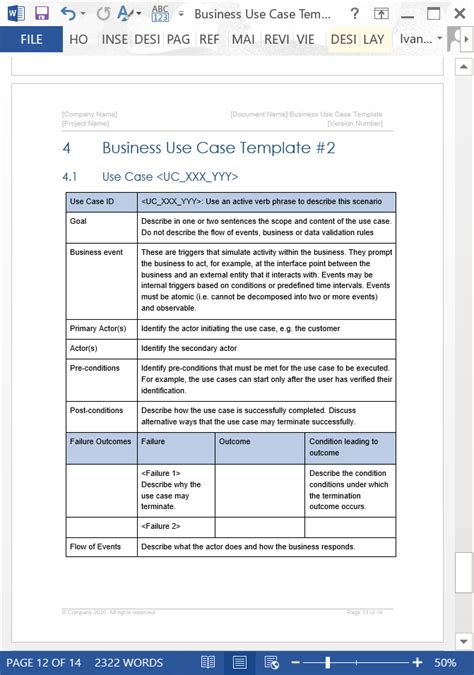 Business Use Case Template Templates Forms Checklists For Ms Office
