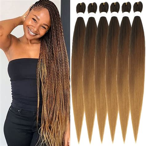 buy pre stretched braiding hair extensions 30 inch 6 packs ombre brown professional synthetic