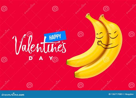 Valentines Day Background Two Funny Smiling Bananas Vector Illustration Stock Vector