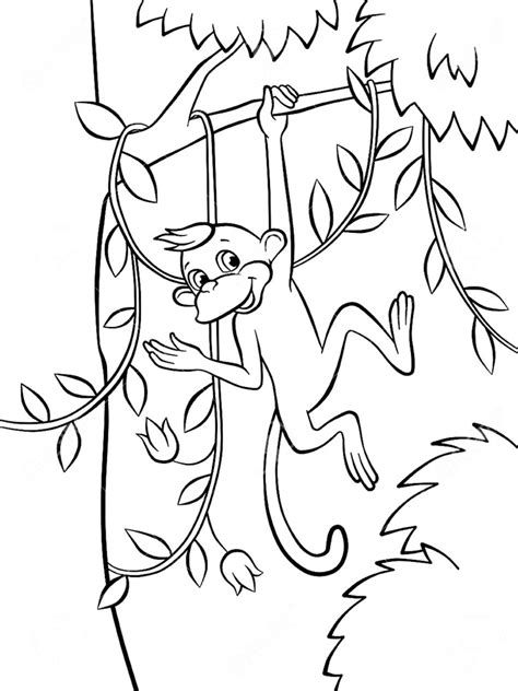 Can you complete the picture of the tree monkeys. Swinging Monkey Coloring Page at GetColorings.com | Free ...