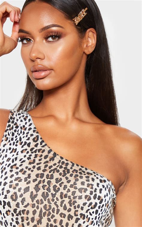 tan leopard printed one shoulder bodysuit prettylittlething usa