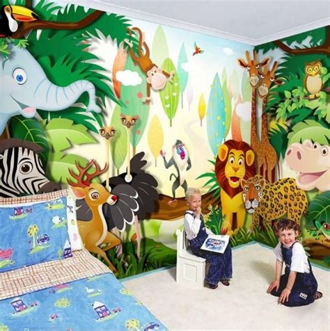 High Quality 3d Cartoon Animals Forest Theme Custom Wall Mural For Kids