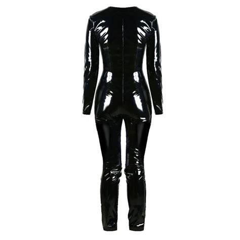 2018 New Punk Leather Jumpsuits Body Bodysuit Sexy Women Black Pu Leather Teddy Pvc Leotard