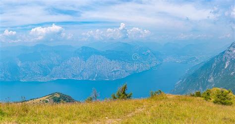 Cloudy View Of Lago Di Garda From Monte Baldo In Italy Stock Image