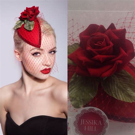Rock Rockabilly Red Teardrop Headpiece With Velvet Rose Model
