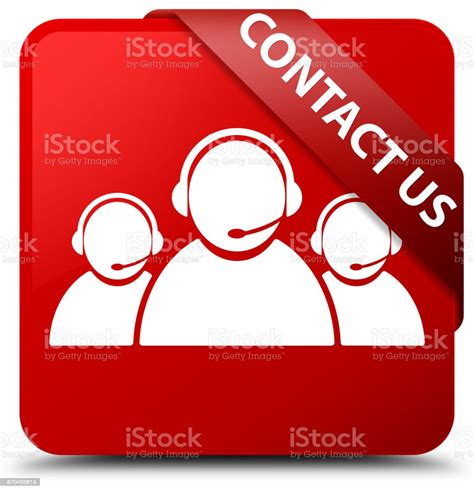 Contact Us Red Square Button Red Ribbon In Corner Stock Illustration