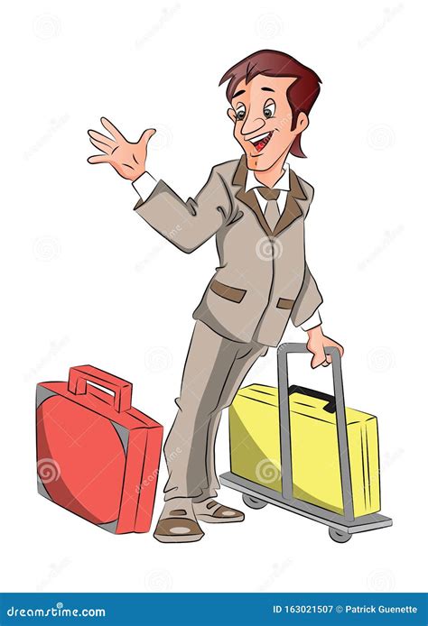 Vector Of Businessman With Luggage Waving Goodbye Stock Vector Illustration Of Carefree