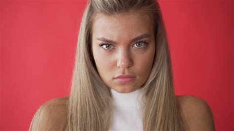 Angry Woman Face Expression Resentful Close Stock Footage SBV