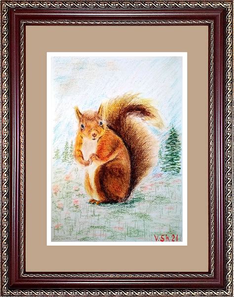 Squirrel Painting Original Oil Pastel Painting Home Decor Wall Etsy