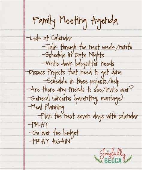 The formal meeting agenda template from office templates online accomplishes that. Joyfully Becca: Family Meeting Agenda