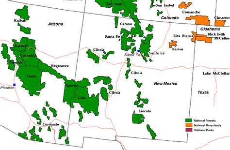 National Forest And Grasslands Map Arizona New Mexico