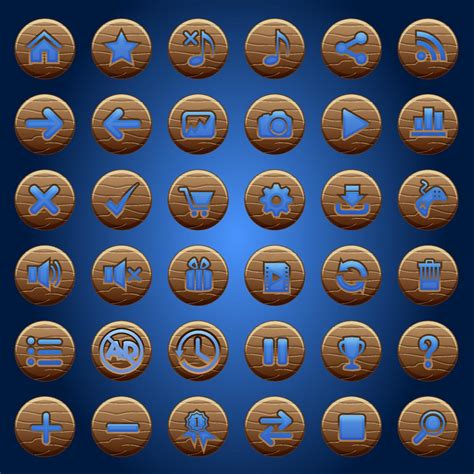 Gui Buttons Wood Icons Set For Game Interfaces Blue 4777238 Vector Art