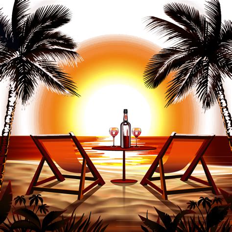 Beach Sunset Stock Photography Clip Art Vector Illustration Beach