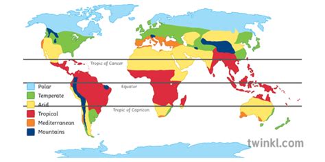 World Climate Zones Colour Map Geography Ks3 Ks4 Illustration Twinkl